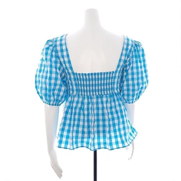 Lilly Pulitzer Sarafina Turquoise Oasis Crinkle Gingham Blouse Size 0 - Picture 6 of 11
